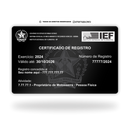 Cartão Certificado de Registro IEF de metal inoxidável black preto gravado a laser premium - frente. Melhor que PVC.