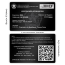 Cartão Certificado de Registro IEF de metal inoxidável black preto gravado a laser premium - frente e verso. Melhor que PVC.