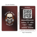 Cartão SOS de metal inoxidável gravado a laser com dados médicos de emergência para motociclistas - frente e verso.