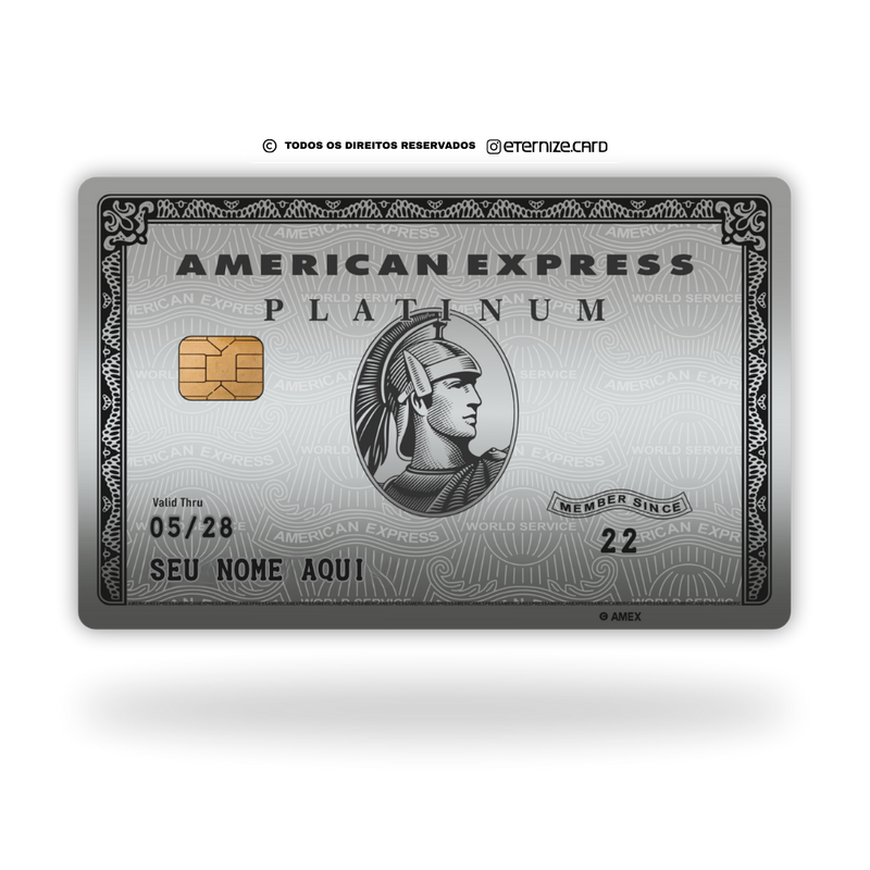 Cartão de banco AMEX Platinum de metal inoxidável gravado a laser premium - frente. Melhor que PVC.