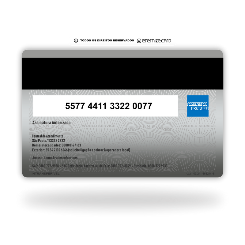 Cartão de banco AMEX Platinum de metal inoxidável gravado a laser premium - verso. Melhor que PVC.