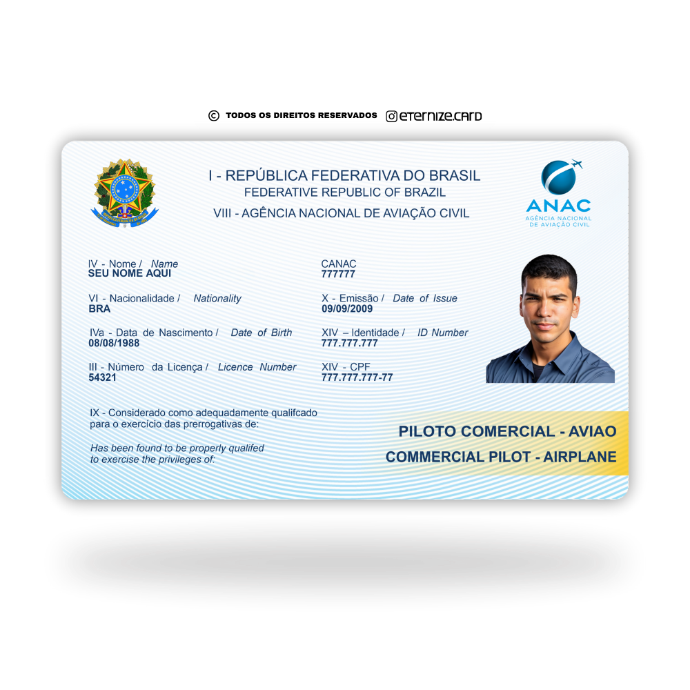 Cartão CHT ANAC de metal inoxidável gravado a laser premium colorido - frente. Melhor que PVC.