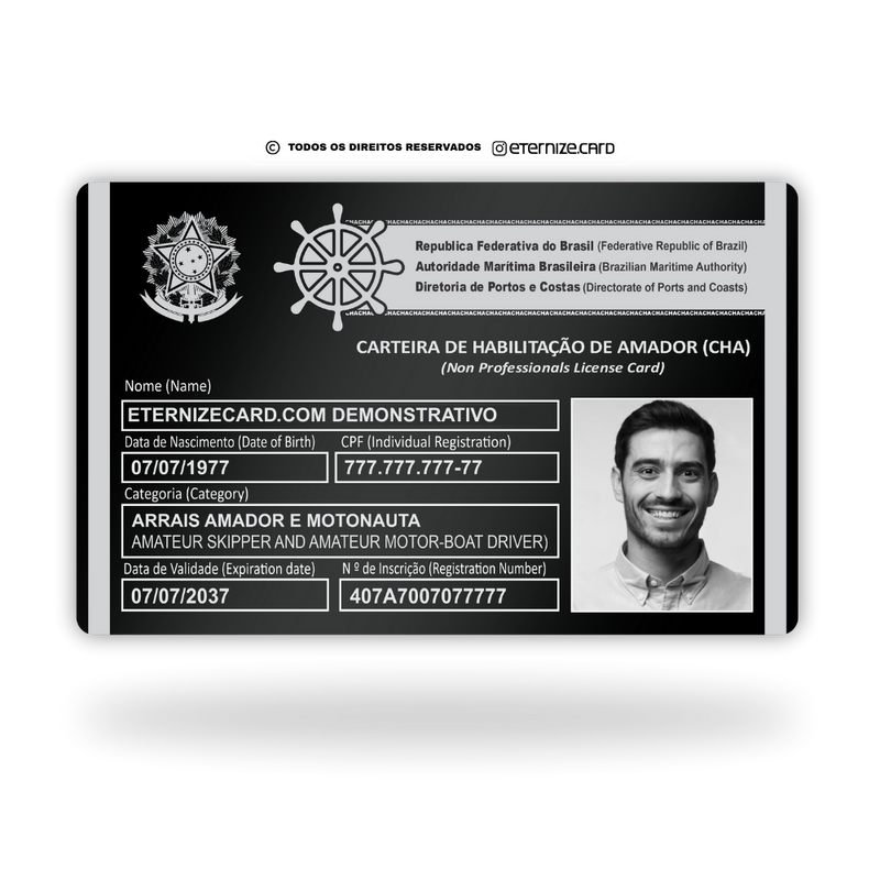 Cartão Arrais Digital de metal inoxidável black preto gravado a laser premium - frente. Melhor que PVC.