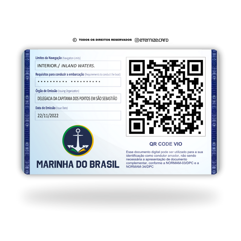 Cartão Arrais de metal inoxidável gravado a laser premium colorido - verso. Melhor que PVC.