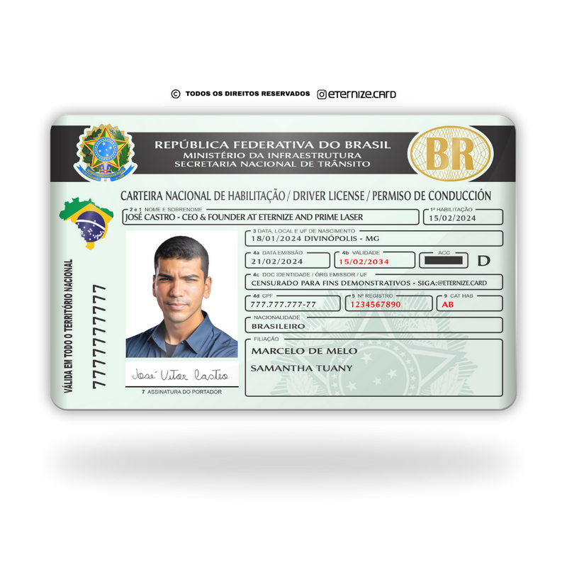 CNH de metal inoxidável gravado a laser premium colorido - frente. Melhor que PVC.