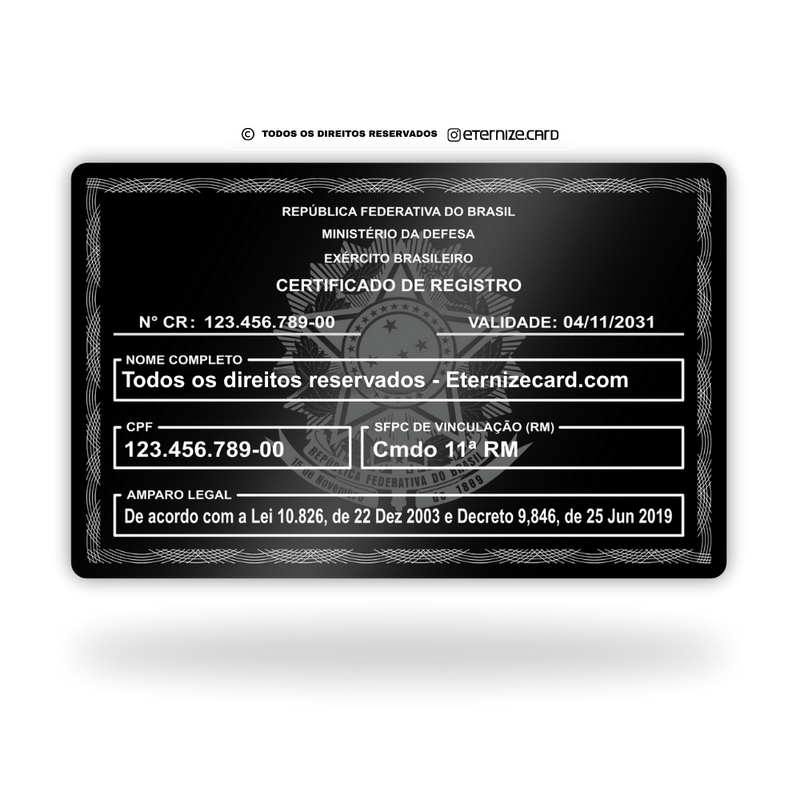 Cartão CR de metal inoxidável black preto gravado a laser premium - frente. Melhor que PVC.