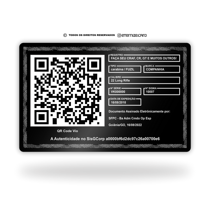 Cartão CR de metal inoxidável black preto gravado a laser com foto colorida premium - verso. Melhor que PVC.