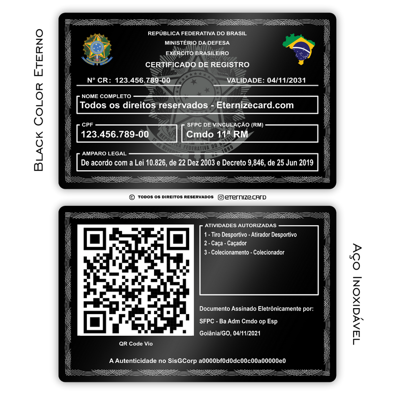 Cartão CR de metal inoxidável black preto gravado a laser com foto colorida premium - frente e verso. Melhor que PVC.