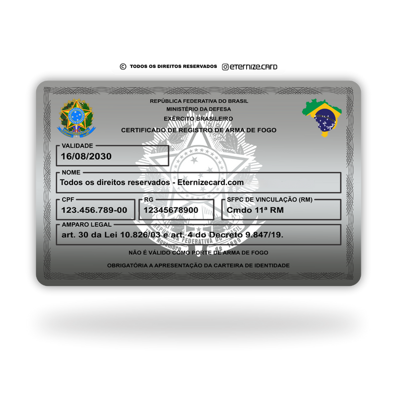 Cartão CRAF de metal inoxidável platinum gravado a laser com foto colorida premium - frente. Melhor que PVC.