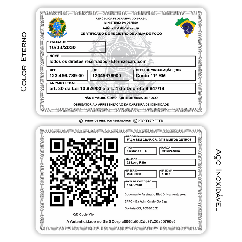 Cartão CRAF de metal inoxidável gravado a laser premium colorido - frente e verso. Melhor que PVC.