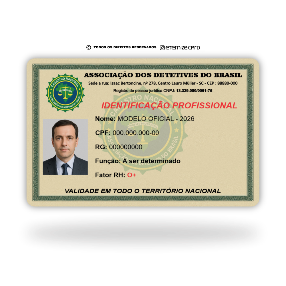 Funcional Associação dos Detetives do Brasil ADB de metal inoxidável black preto gravado a laser premium - frente. Melhor que PVC.