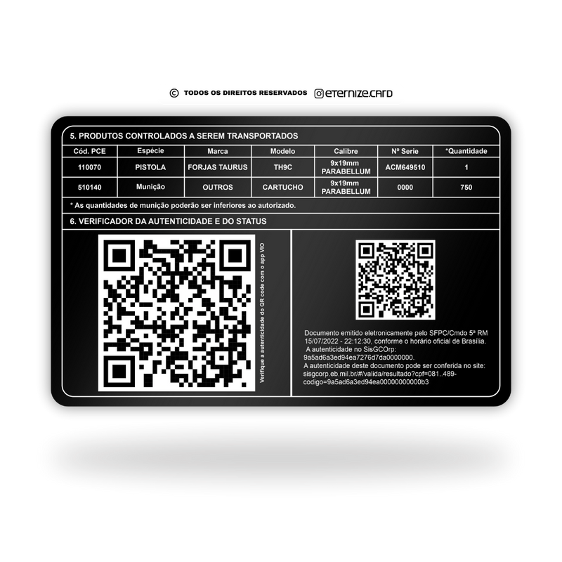 Cartão GT de metal inoxidável black preto gravado a laser com foto colorida premium - verso. Melhor que PVC.