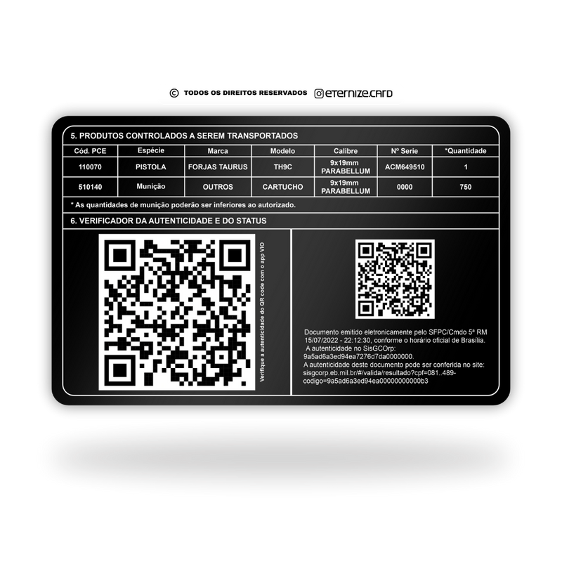 Cartão GT de metal inoxidável black preto gravado a laser premium - verso. Melhor que PVC.