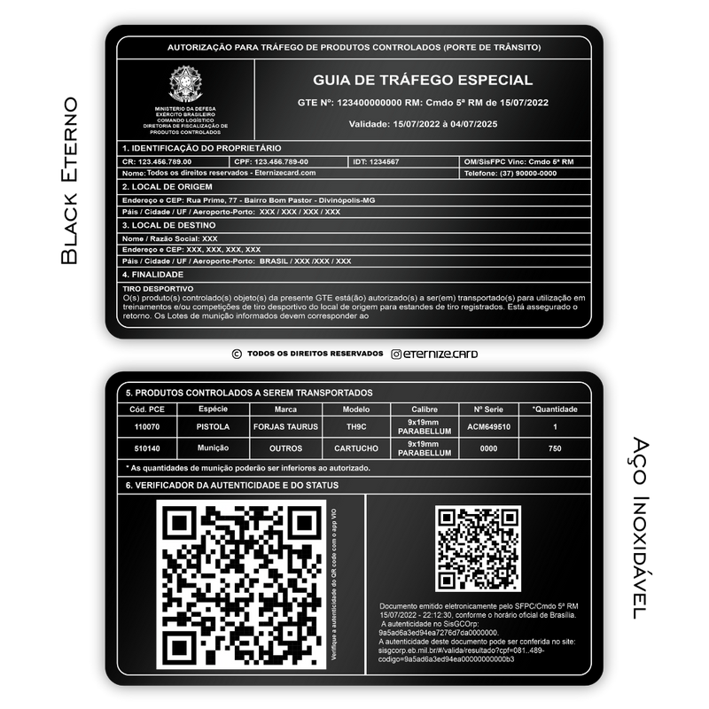 Cartão GT de metal inoxidável black preto gravado a laser premium - frente e verso. Melhor que PVC.