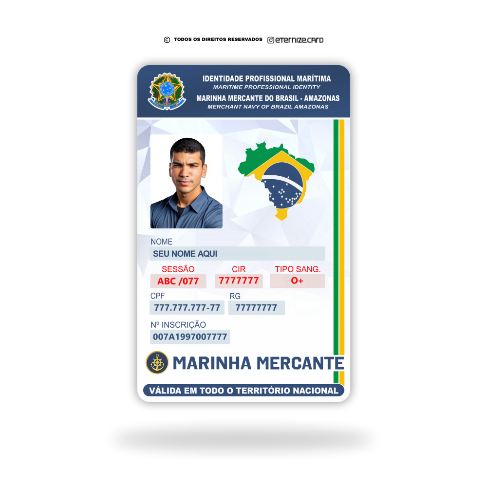 Cartão Marítima Marinha de metal inoxidável gravado a laser premium colorido - frente. Melhor que PVC.