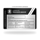 Cartão Licença de Pescador Amador de metal inoxidável black preto gravado a laser premium - frente. Melhor que PVC.