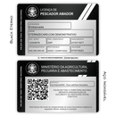 Cartão Licença de Pescador Amador de metal inoxidável black preto gravado a laser premium - frente e verso. Melhor que PVC.