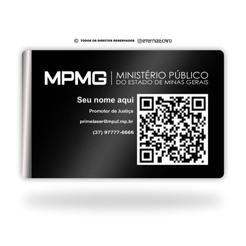 Cartão Promotor Ministério Público de metal inoxidável black preto gravado a laser premium - verso. Melhor que PVC.