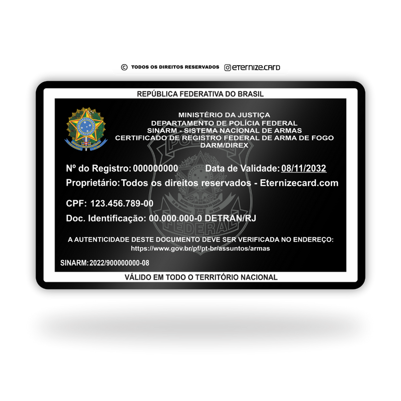 Cartão Sinarm de metal inoxidável black preto gravado a laser com foto colorida, premium. Melhor que PVC.