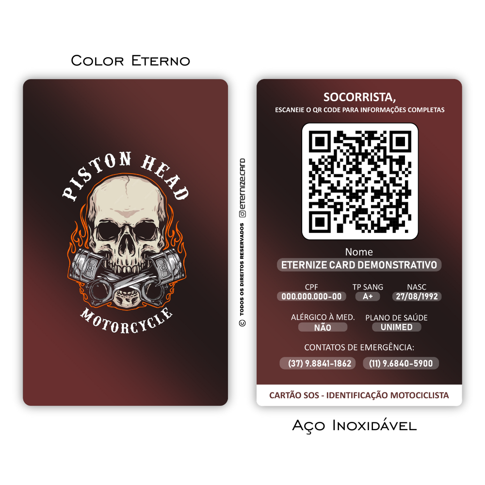 Cartão SOS Metálico para Motociclistas | Nunca Rasga | Eternize, image size:1000x1000