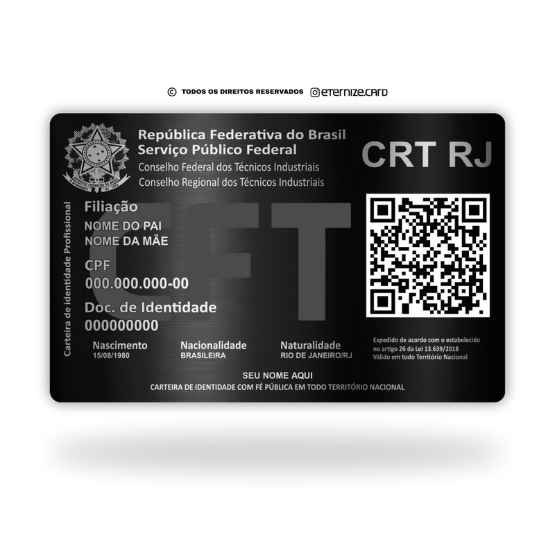 Cartão CRT de metal inoxidável black preto gravado a laser premium - verso. Melhor que PVC.